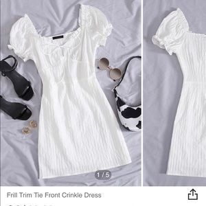 Shein White Frill Trim Tie Front Crinkle Dress